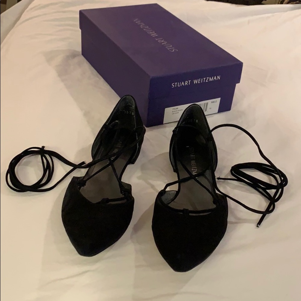 Stuart Weitzman Tyler Wraparound Lace Flat